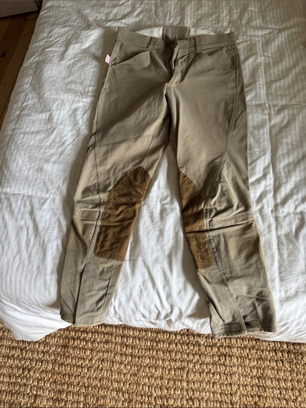 Men's Khaki Riding Chinos with Brown Knee Patches